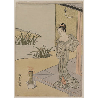 Reproduction Jeune femme regardant un pot d'œillets - Suzuki Harunobu