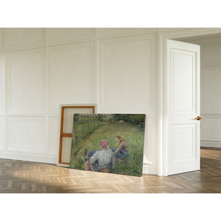Reproduction Jeunes paysannes se reposant dans les champs près de Pontoise - Camille Pissarro