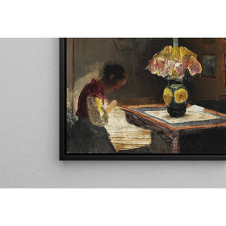 Reproduction L'épouse de l'artiste Sigrid cousant à la lumière de la lampe - Laurits Andersen Ring