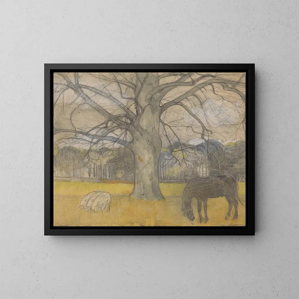 Kale buisson sur une prairie avec des moutons et un cheval - Richard Nicolas Roland Holst — kehystetty taideteos seinällä
