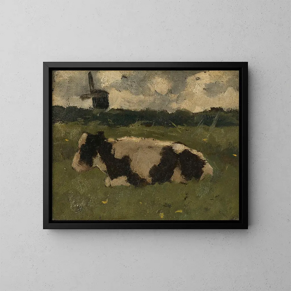Lehmän lepoasennossa myllyn kanssa - Richard Nicolas Roland Holst — kehystetty taideteos seinällä