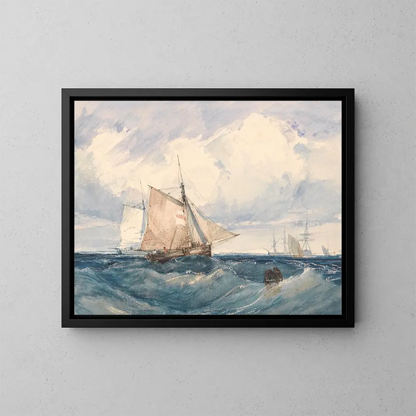 Un cutter ja muita aluksia tuulessa - Richard Parkes Bonington — kehystetty taideteos seinällä