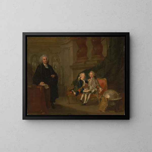 Prinssi George ja prinssi Edward Augustus, Frédéric, Walesin prinssi, poikien ja heidän opettajansa, tohtori F - Richard Wilson — kehystetty taideteos seinällä
