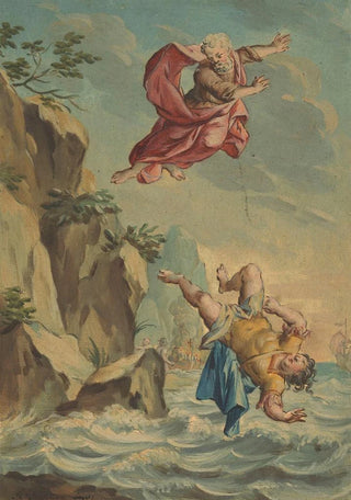 Rienk Keyert - Mentor gooit Telemachus van een rots en springt hem achterna.webp