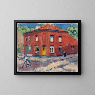 La maison rouge sous la neige tardive - Rik Wouters — kehystetty taideteos seinällä