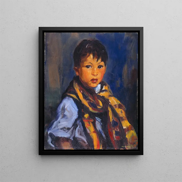 Poika ruutukuviollisessa huivissa - Robert Henri — kehystetty taideteos seinällä