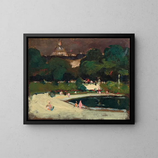 Sumuinen taivas Luxembourgin puutarhoissa - Robert Henri — kehystetty taideteos seinällä