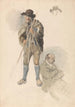 Études de figures: un ouvrier agricole, M. Samuel le maître de dessin allongé et somnolent, et une esquisse légère d'un homme avec un chapeau - Robert Hills — näkymä teoksesta