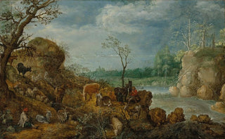 Roelant Savery - A river landscape with shepherds making music among the animals.webp