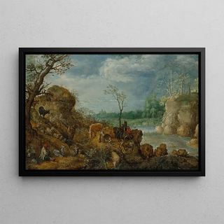 Roelant Savery - A river landscape with shepherds making music among the animals.webp