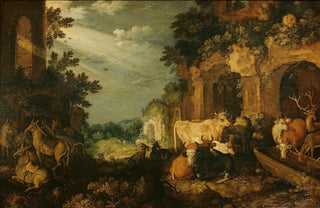 Roelant Savery - Landscape with ruins cattle and deer.webp
