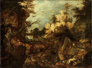 Roelant Savery - Wild boar hunt in a rocky landscape.webp