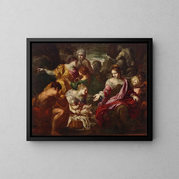La découverte de Moïse - Ecole de Rome — kehystetty taideteos seinällä