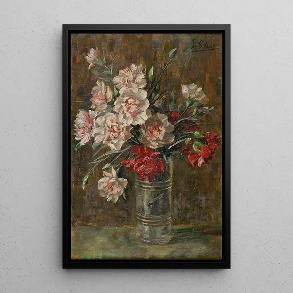 Œillets dans un vase - Rosa Scherer — kehystetty taideteos seinällä