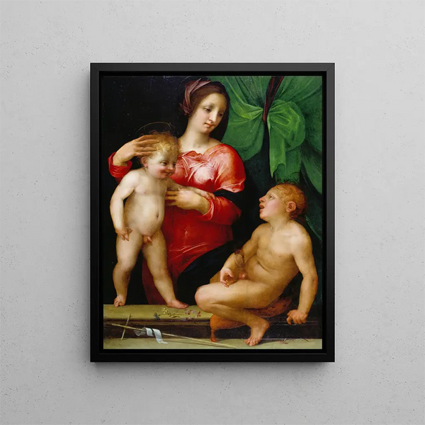 La Vierge à l'Enfant avec saint Jean enfant - Rosso Fiorentino — kehystetty taideteos seinällä