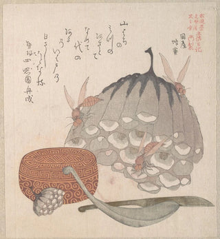 Ruches avec des guêpes et une boîte avec une cuillère pour le miel - Kubo Shunman