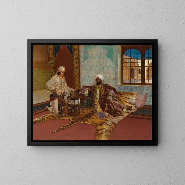 Le fumeur de narghilé - Rudolf Ernst — kehystetty taideteos seinällä