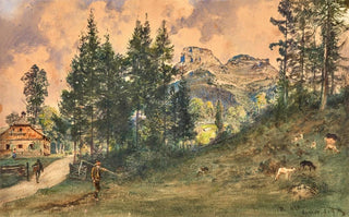 Rudolf von Alt - A mountain pasture in Aussee with a view of Loser mountain.webp