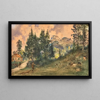 Rudolf von Alt - A mountain pasture in Aussee with a view of Loser mountain.webp
