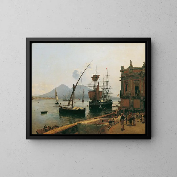 Le port de Naples avec le Vésuve - Rudolf von Alt — kehystetty taideteos seinällä
