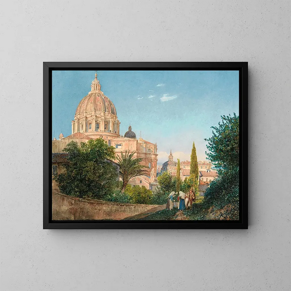 Saint-Pierre depuis le jardin du Vatican - Rudolf von Alt — kehystetty taideteos seinällä