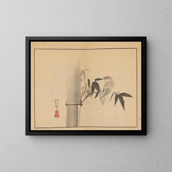 Sakai Hoitsu, kukka- ja lintumaalaus, Pl04 - Sakai Hōitsu — kehystetty taideteos seinällä