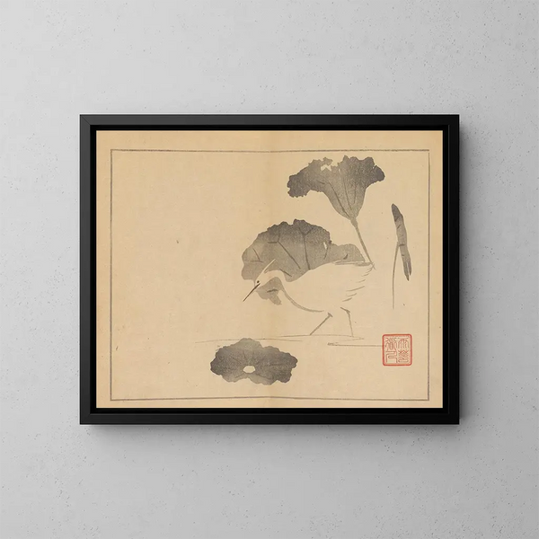 Sakai Hoitsu, kukka- ja lintumaalaus 09 - Sakai Hōitsu — kehystetty taideteos seinällä