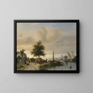 Salomon Leonardus Verveer - The Ferry On The Maas Near Dordrecht.webp