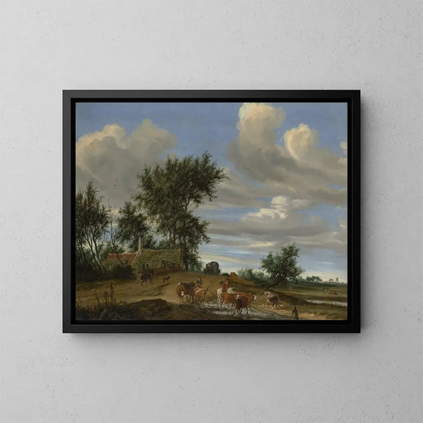 Maaseututie - Salomon van Ruysdael — kehystetty taideteos seinällä
