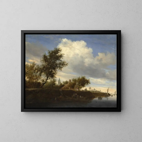 Ferry près de Gorinchem - Salomon van Ruysdael — kehystetty taideteos seinällä