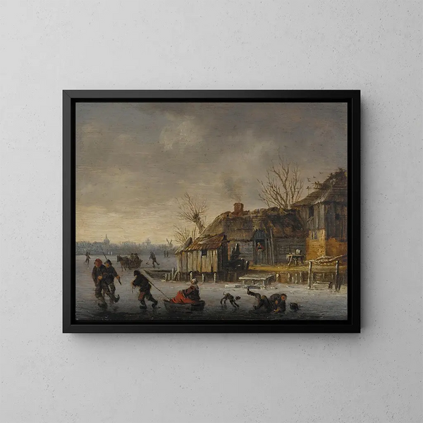 Talvimaisema luistelijoiden kanssa - Salomon van Ruysdael — kehystetty taideteos seinällä