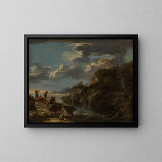 Bandits sur une côte rocheuse - Salvator Rosa — kehystetty taideteos seinällä