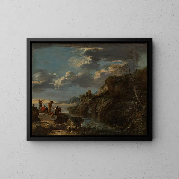 Bandits sur une côte rocheuse - Salvator Rosa — kehystetty taideteos seinällä