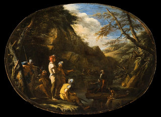 maisemasta aseistautuneiden miesten kanssa - Salvator Rosa — näkymä teoksesta