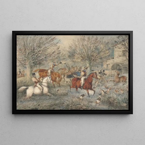 Samuel Alken - Stag Hunting The Hind at Bay In a MillStream Below a WaterMill Right.webp