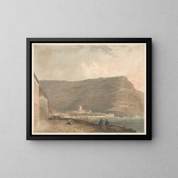 Colonisation côtière anglaise entourée de montagnes - Samuel Davis — kehystetty taideteos seinällä