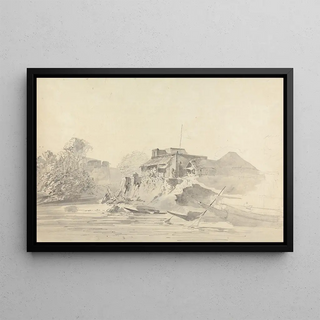 Samuel Davis - River Scene with Native Buildings.webp