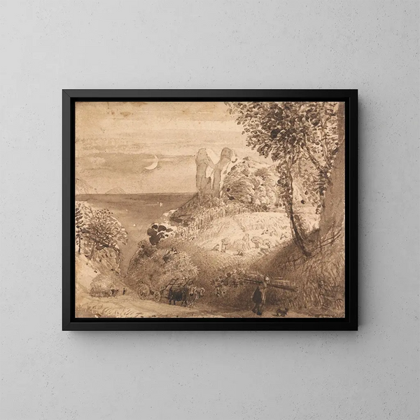 Pastoraalinen kohtaus - Samuel Palmer — kehystetty taideteos seinällä