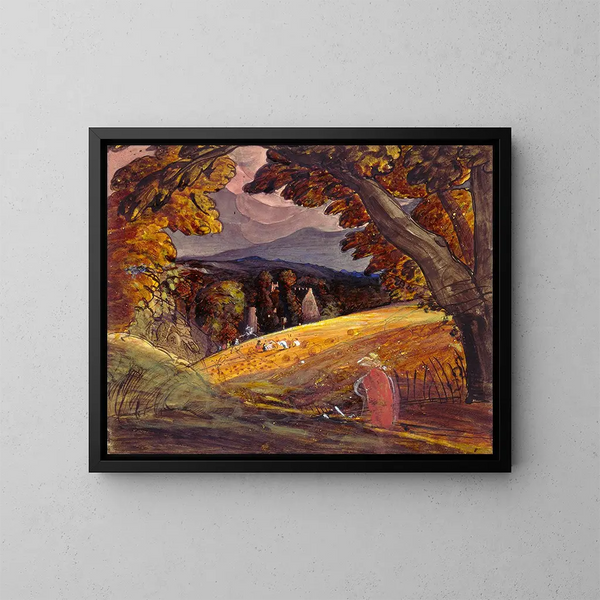 Moissonneurs à la lumière du feu - Samuel Palmer — kehystetty taideteos seinällä