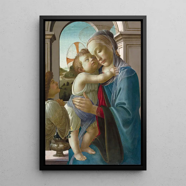 La Vierge à l'Enfant avec un ange - Sandro Botticelli — kehystetty taideteos seinällä