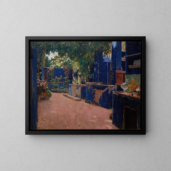Courtyard sininen Arenys de Munt - Santiago Rusiñol — kehystetty taideteos seinällä