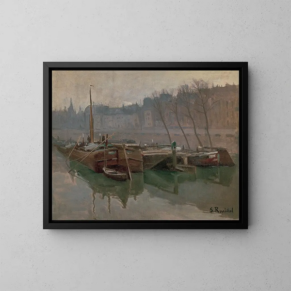 Bateaux sur la Seine - Santiago Rusiñol — kehystetty taideteos seinällä