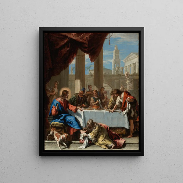 Kristus Simonin talossa - Sebastiano Ricci — kehystetty taideteos seinällä