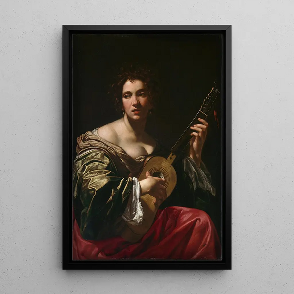 Femme jouant de la guitare - Simon Vouet — kehystetty taideteos seinällä