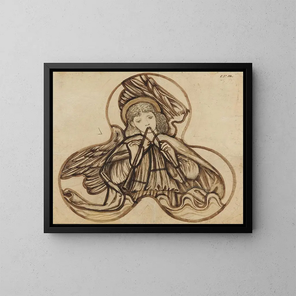 Ange soittamassa huilua - Sir Edward Coley Burne-Jones — kehystetty taideteos seinällä