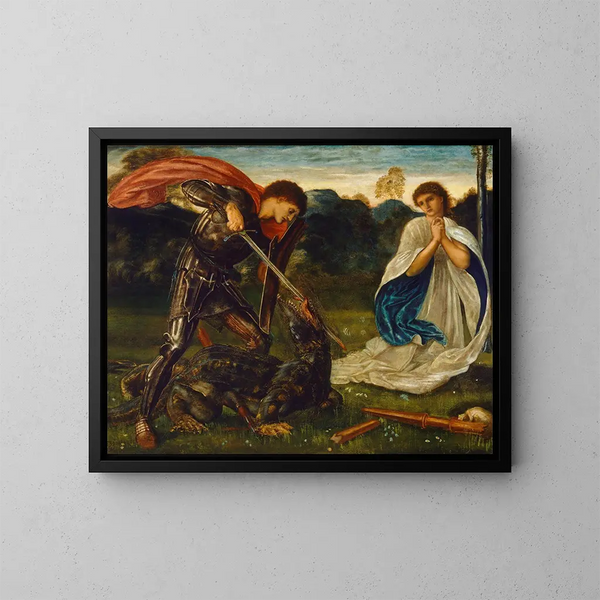 La lutte de saint Georges contre le dragon VI - Sir Edward Coley Burne-Jones — kehystetty taideteos seinällä