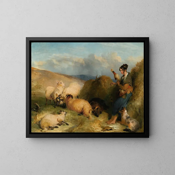 Lassie gardant des moutons - Sir Edwin Henry Landseer — kehystetty taideteos seinällä