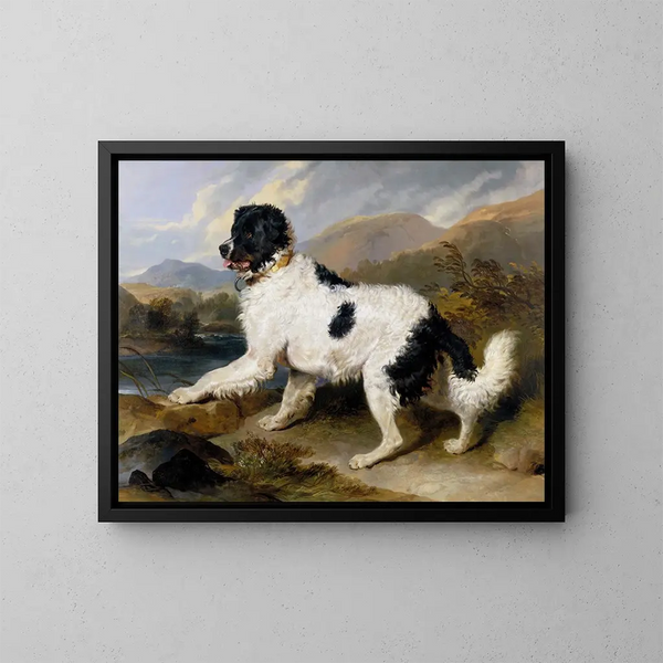 Lion, un chien Terre-Neuve - Sir Edwin Henry Landseer — kehystetty taideteos seinällä