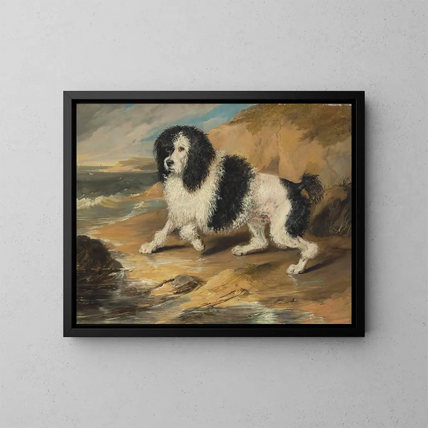 Le caniche tapageur appartenant à l'honorable Frederick Byng - Sir Edwin Henry Landseer — kehystetty taideteos seinällä