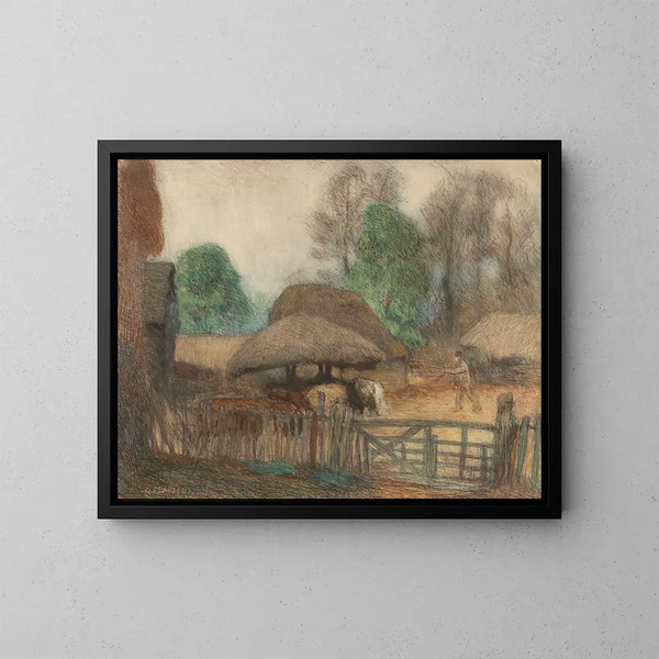 Ilta maatilalla - Sir George Clausen — kehystetty taideteos seinällä